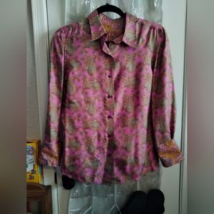 Robert Graham paisley silk dress shirt button up size 10